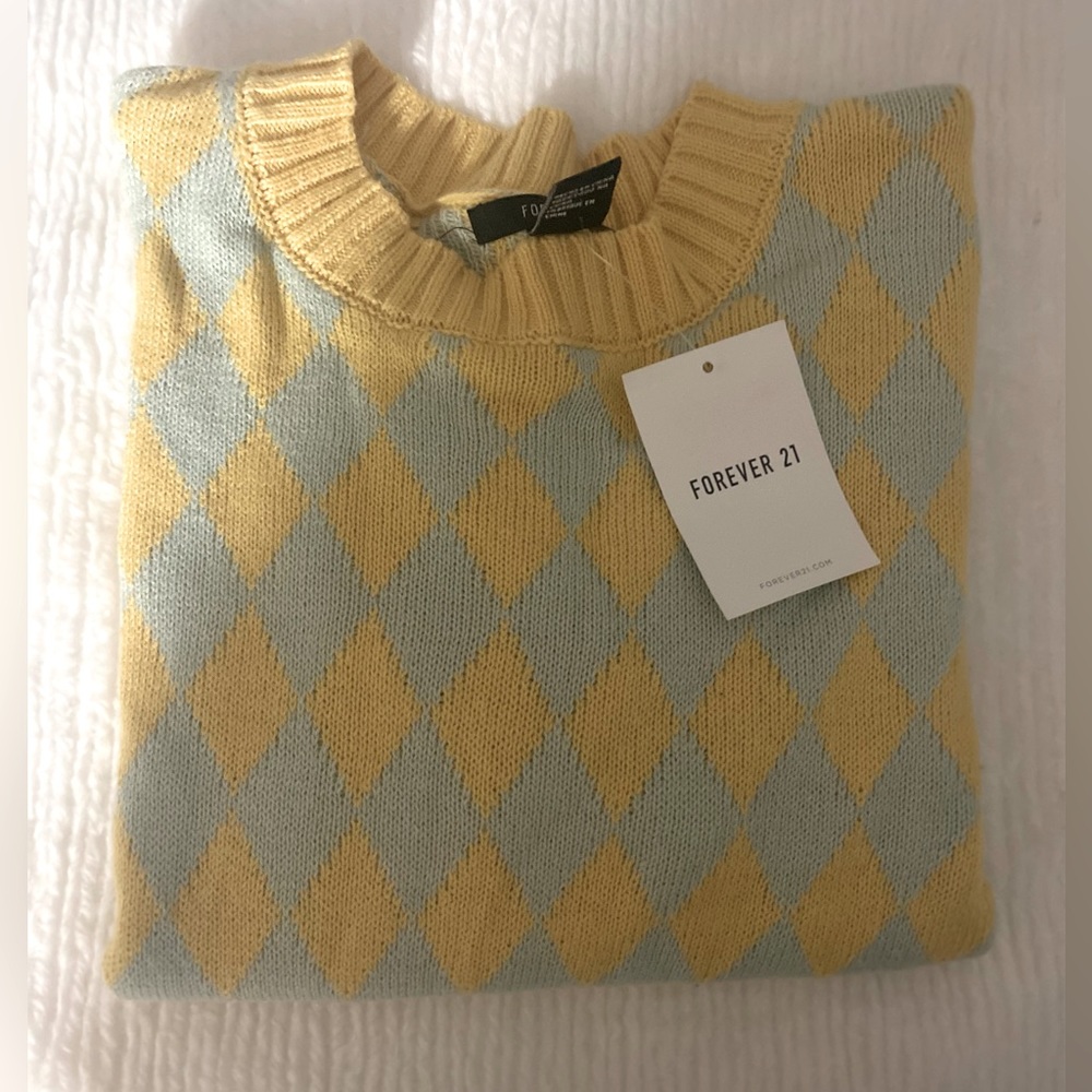 Diamond Print Short Sleeve Sweater | yellow-mint | L